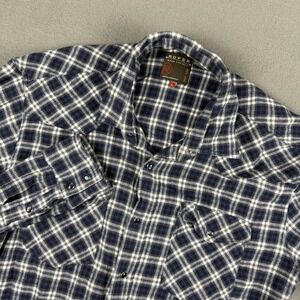 Roper Western Pearl Snap Button Up Shirt LARGE Cowboy Plaid Blue‎